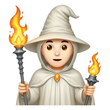 A man in a ghost costume with a pointy hat and torch sticker