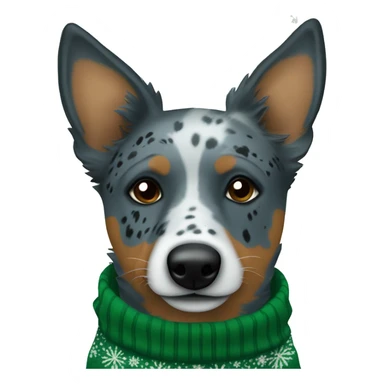 Blue heeler dog with one black spot on left eye in a green Christmas sweater sticker