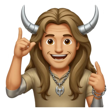 Long haired guy throwing up metal horns sticker