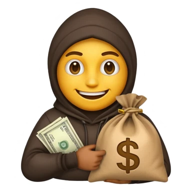 A thief emoji has a bag of dollars next to it. sticker