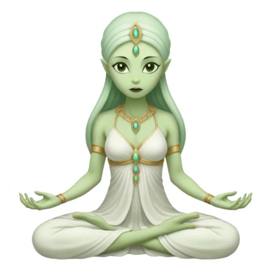 a Reptilian alien woman,in meditation, white dress like a priestess sticker