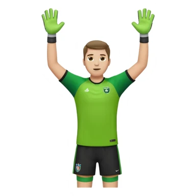 goalkeeper, standing, wearing a green shirt, shorts, socks and football boots, with arms raised sticker