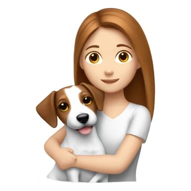 white girl with chestnutbrown hair hugging jack russell terrier sticker