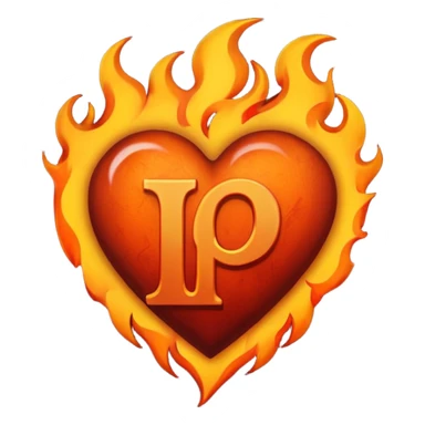 Can you make a dark orange heart with a dark red letter in the middle in a gothic style, the letter is P, I also want it to have some flames sticker