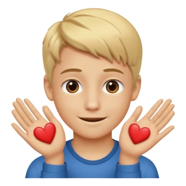 Un garçon blond aux yeux marrons de 13 ans qui tient avec ses mains un L avec des cœurs autour de son visage sticker