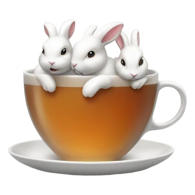 Cup of hot tea with white rabbits  sticker