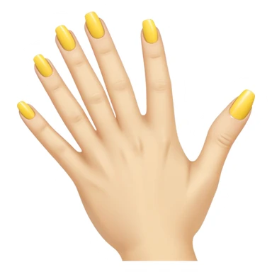 Generate a high-quality illustration of a generic hand with yellow nail polish being applied, 5 fingers, flat vector or simple cartoon style, no recognizable person, no facial features, no brand markings, simple white background, high-resolution.
 sticker