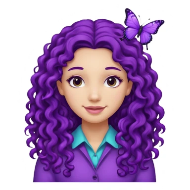 Girl with dimples and long curly hair that has a purple bitterfly pin in it sticker