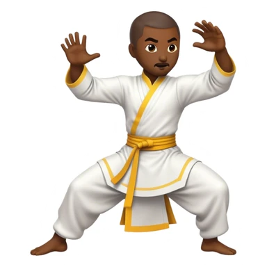 Cinematic Realistic Kung Fu Action Emoji, depicted as an epic martial arts scene with a master executing a precise move in traditional attire, rendered with fluid motion and vibrant textures under dramatic high-contrast lighting. sticker