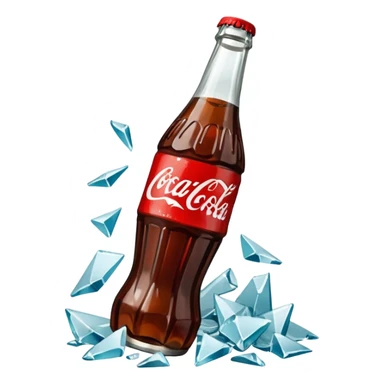 bottle of coca cola broken in the middle glass shards sticker