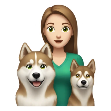 White Woman hair brown and bleus eyes and golden Husky With green eyes sticker