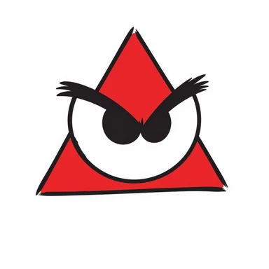 Make the eye inside the blood-red triangle more menacing, with sharp features, intense gaze, and a sinister aura, in black doodle style. sticker