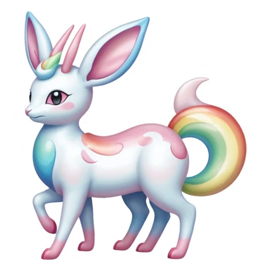 Pearlescent Milky-White Opalescent Rainbow-Tinted Soft-Glowing Celestial Sylveon-Milotic-Cresselia-Fakémon-creature (full body) sticker