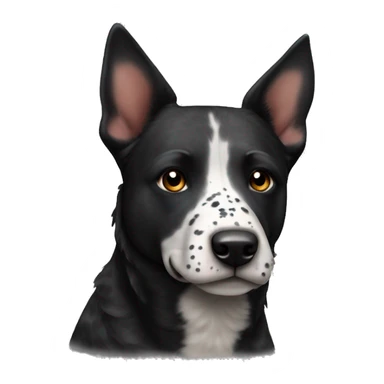 Black cattle dog with pointy ears and white be stripe down nose and spotty chest  sticker