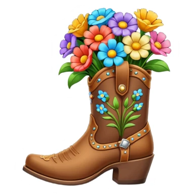 Create a singular cowboy boot filled with flowers sticker