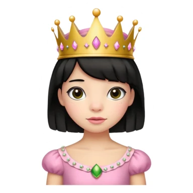 frog with black hair and short bangs with a crown pink bow and pink princess dress sticker
