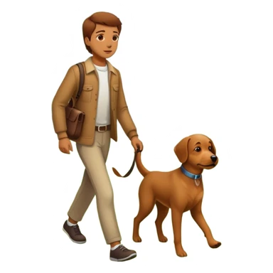 a person and dog walking together with trees and grass in the background sticker
