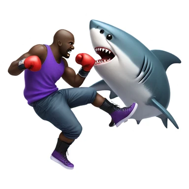 purple shaq punching a realistic shark with boots with boxing gloves sticker