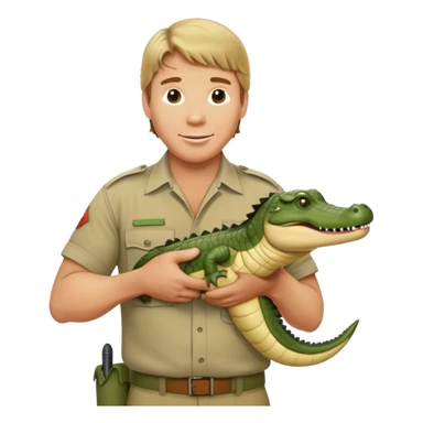 Cinematic Realistic Steve Irwin Portrait Emoji, in his signature khaki attire, holding a crocodile or giving an excited thumbs-up. The scene is lit with vibrant, natural sunlight, emphasizing his adventurous spirit and deep connection to nature. sticker