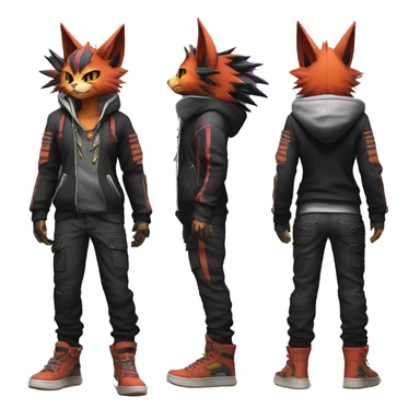 Cool Anthro Noivern-Litten-Cat-Pokémon with edgy stripes hoodie spiked collar punk techwear Cargo Pants Full Body sticker
