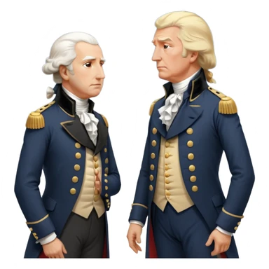 “Donald Trump and George Washington facing each other. Trump in a modern suit, visibly shocked. George Washington in colonial uniform, calm and silent. Realistic style, cinematic lighting.” sticker