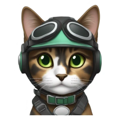 black, brown and grey calico cat with green eyes dressed as a pilot sticker