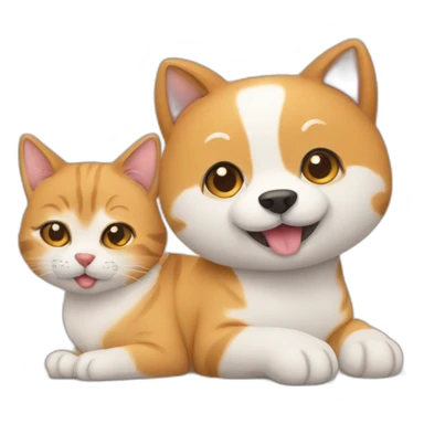 cat friends with dog shiba sticker