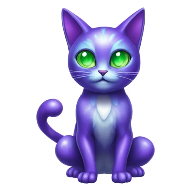 Shiny, Sparkly, Dark-type-Fairy-Type-Psychic-Ice-type-Fakémon-Alien-Cat Blind Purple eyes, green gem, full body sticker