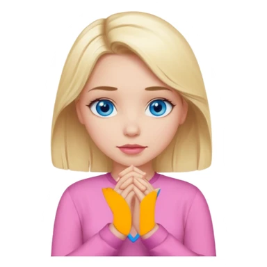 A girl with blue eyes, full lips and blonde hair in a pink blouse shows no with her hands, crossing them sticker