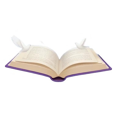 Create a dreamy, poetic emoji representing poetry. The design should feature several elegantly flying pages with short poetic columns written on them, surrounded by fluffy, soft clouds. small white silhouettes of birds should be flying out from the clouds, creating a sense of freedom and inspiration. The pages and a white feather should symbolize creativity and poetic flow. Use pastel tones like light blues, purples, and creams for the pages and background, while the clouds should be soft and ethereal. The overall design should feel whimsical, serene, and full of poetic charm. Make the background transparent. sticker