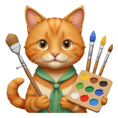 A cat holding brushes and a colour pallete because he is an artist sticker