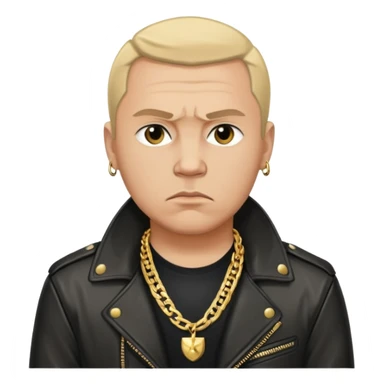 Russian 1990s gangster emoji, leather jacket, gold chain, serious face, cartoon style sticker