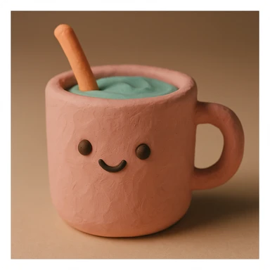 claymation style drink with a cute face and visible texture sticker