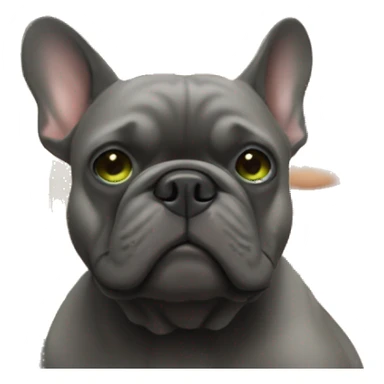 A blonde girl with green eyes with a square hugs a dark gray French bulldog sticker