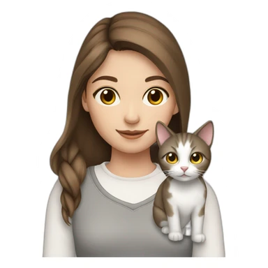 girl with brown hair with 2 cats gray and white sticker