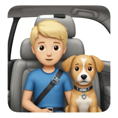 blonde boy in car interior with the dog  sticker