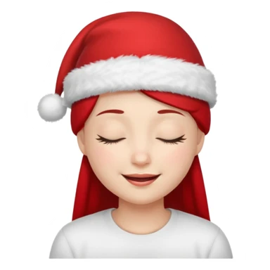 Smile with closed eyes in a red Christmas hat sticker