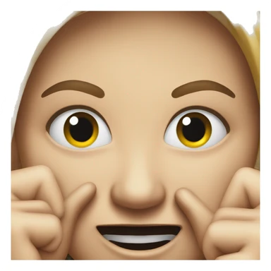 Provocative smiling face. Hands pointing to mouth. Not from close up but from far away. sticker