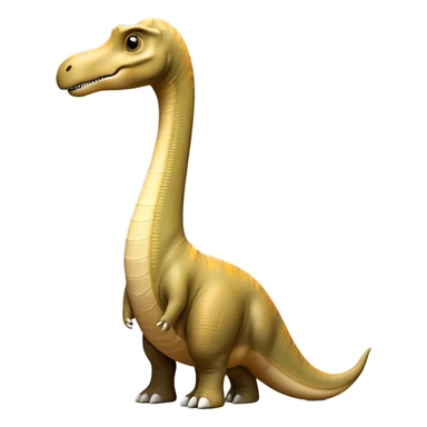 Cinematic Noble Brachiosaurus Portrait Emoji, Poised and majestic, with a towering, elongated neck stretching gracefully from a robust, column-like body, a small, gentle head with curious eyes, and subtle, textured skin in earthy tones, Simplified yet sharply defined features, highly detailed, glowing with a soft, golden radiance, high shine, intelligent and serene, stylized with an air of prehistoric grandeur, focused and calm, soft glowing outline, capturing the essence of a watchful and confident Brachiosaurus that appears ready to gracefully emerge from the screen with effortless power! sticker