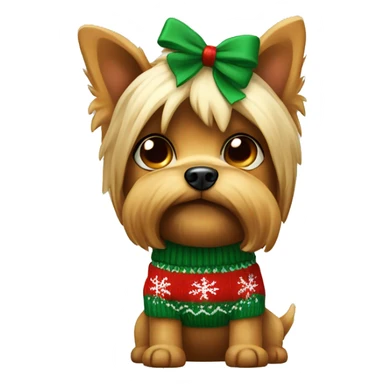 Yorkshire dog with a small bow on the head wearing chistmas sweater  sticker