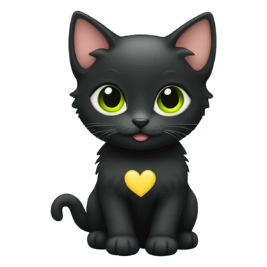 cute black kitten with yellow green eyes surrounded by hearts sticker