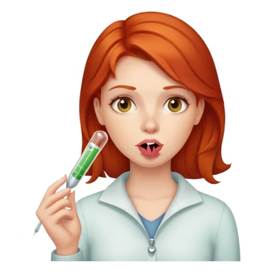 Redhead woman with thermometer in her mouth sticker