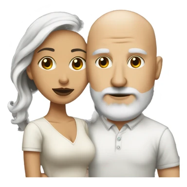 White (bald man) with (dark beard) kissing short (Mexican woman) with (long dark wavy hair) sticker