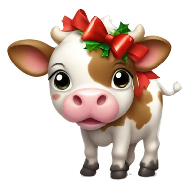 cute baby cow bith a christmas bow sticker