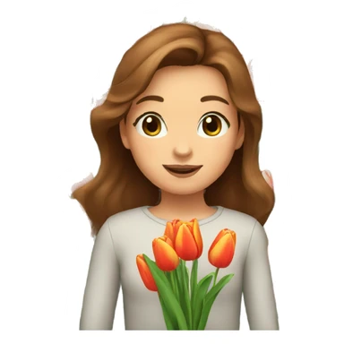 Girl with brown hair take a tulips sticker