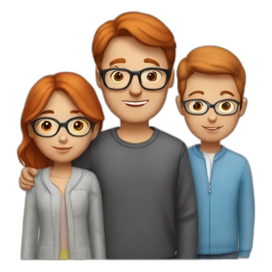 their family consists of 3 people - a mother with red hair, a father with brown hair on the sides and a small bald spot in the center, a 12-year-old boy with brown hair in glasses sticker