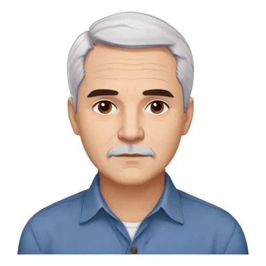 Puerto Rican actor René Monclova with round face, wide jaw, light skin. Expressive dark brown eyes, thick eyebrows. Short gray/white hair with receding hairline. Clean-shaven. Friendly expression. Wearing a dark button-down shirt. Distinguished older man with charismatic appearance. sticker