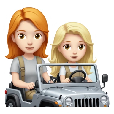 Ginger girl driving silver jeep with blonde girl passenger  sticker