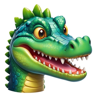 Cinematic Realistic Comical Crocodile Portrait Emoji, Head tilted dramatically with an exaggeratedly amused expression, featuring a striking, glossy scaly hide with bold textures and wide, expressive eyes full of playful disbelief, rendered with vivid natural hues and lifelike detail, high shine, dramatic yet playful, styled with an air of cheeky aquatic mischief, soft glowing outline, capturing the essence of a spirited and over‐the‐top crocodile that looks ready to snap its jaws in a burst of viral wild humor! sticker