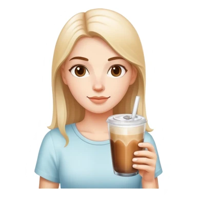 White girl with ice latte coffee in glasse cup sticker